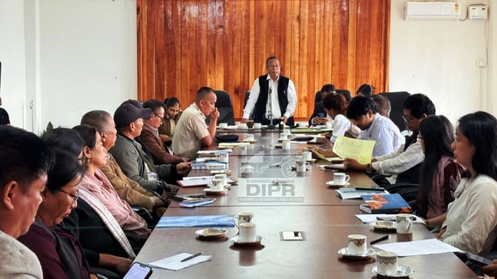 Advisor Kudecho Khamo addressing the Phek District Planning and Development Board meeting held on May 14. (DIPR Photo)